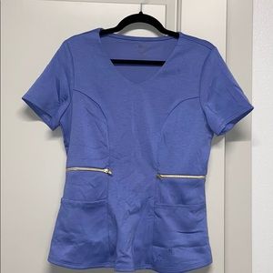 Jaanuu Ponte Collection Ceil Blue Zipper Scrub Top